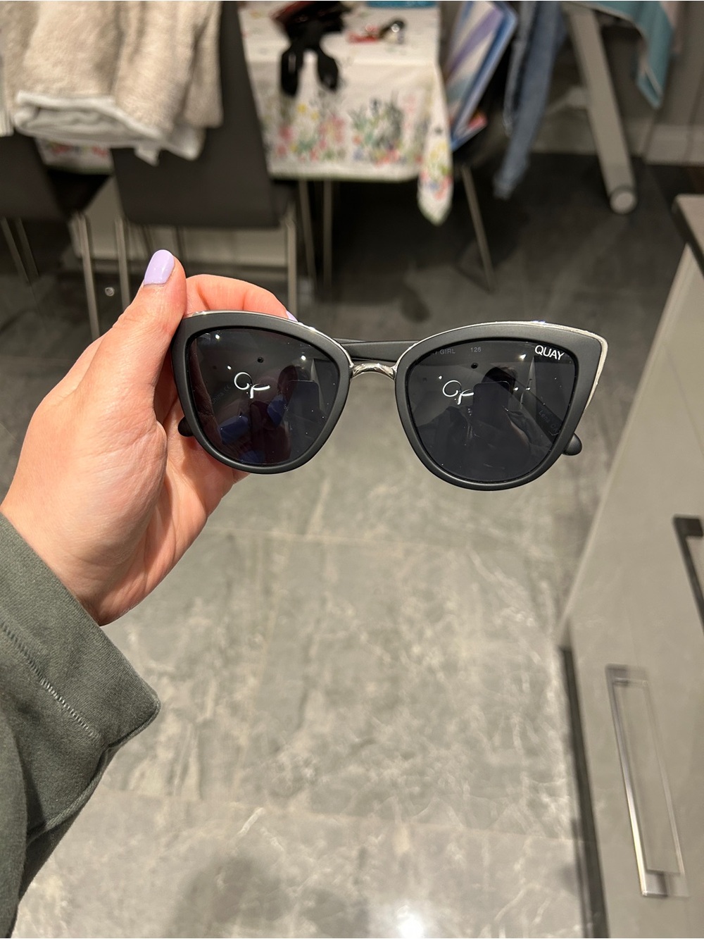 Quay Australia Black Cat-Eye Sunglasses with Silver Trim